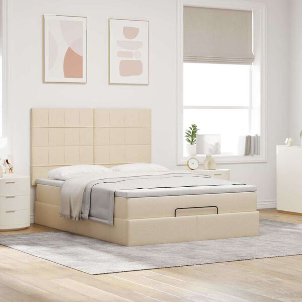 vidaXL Ottoman-Bett mit Matratze Creme 140x200 cm Stoff