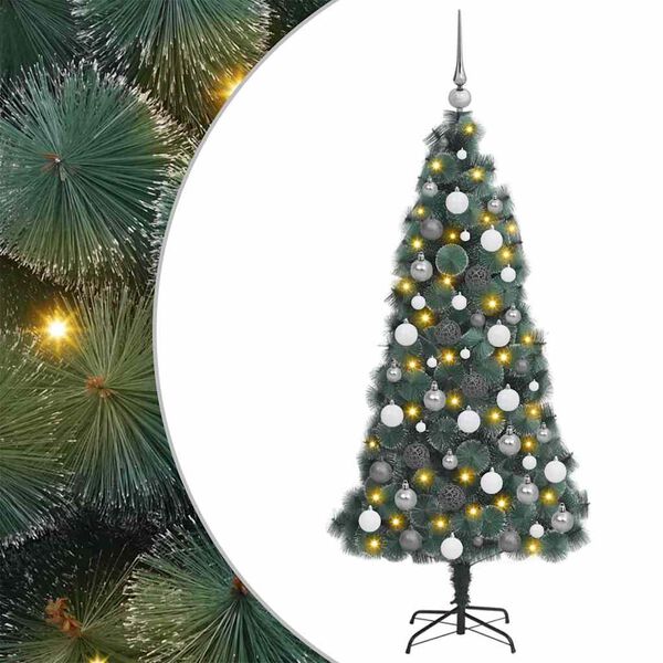 vidaXL K&uuml;nstlicher beleuchteter Weihnachtsbaum mit Kugel-Set 120 cm
