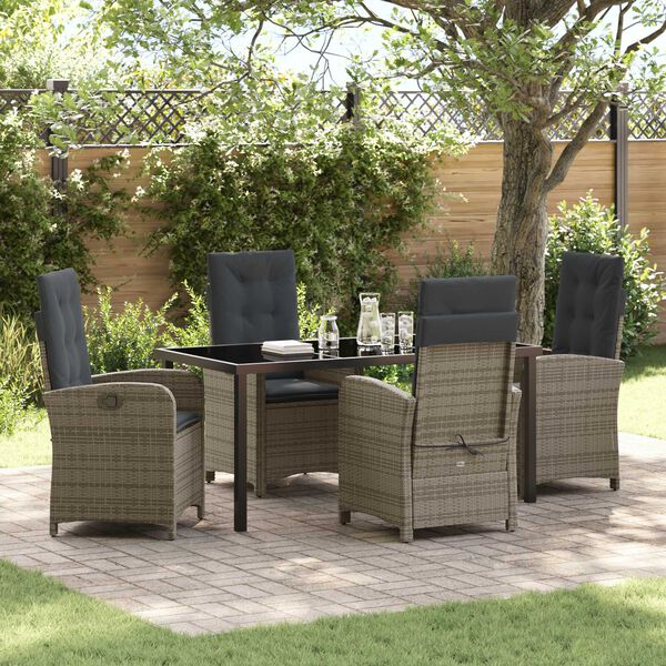vidaXL Garten Essgruppe mit Kissen 5 pcs Grau Poly-Rattan