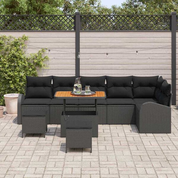 vidaXL Garten-Sofa-Set mit Kissen mit Speicher 9 pcs Schwarz