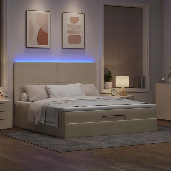 vidaXL Ottoman-Bett mit Matratze & LEDs Creme 180x200 cm Stoff