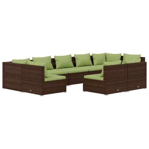 vidaXL 9-tlg. Garten-Lounge-Set mit Kissen Braun Poly Rattan