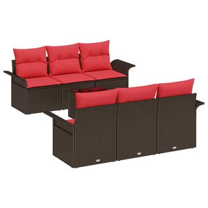 vidaXL Gartensofa-set 7 stk. Beige und Rot Poly-Rattan