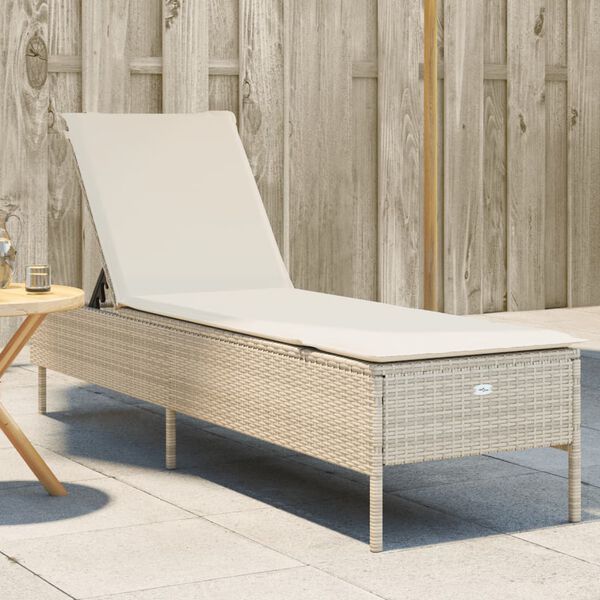 vidaXL Sonnenliege mit Auflage Beige Poly Rattan