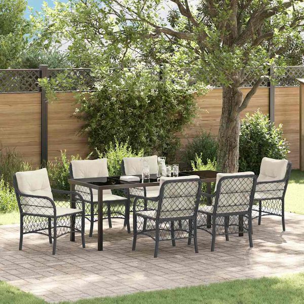 vidaXL Garten Essgruppe mit Kissen 7 pcs Schwarz Poly-Rattan