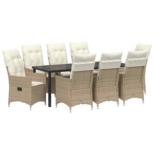 vidaXL Garten Essgruppe mit Kissen 9 pcs Beige Poly-Rattan