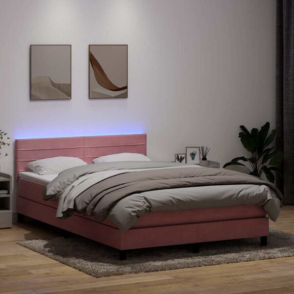 vidaXL Boxspringbett mit Matratze & LED Rosa 140x220 cm Samt