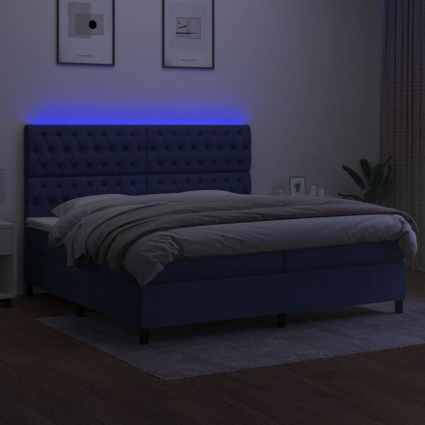 vidaXL Boxspringbett mit Matratze & LED Blau 200x200 cm Stoff