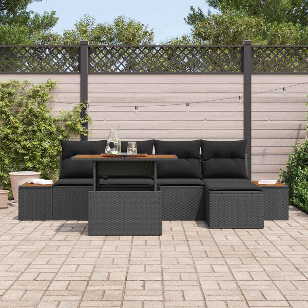 vidaXL Garten-Sofa-Set mit Speicher 6 pcs Schwarz Poly Rattan