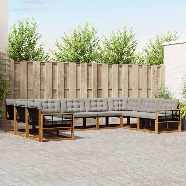 vidaXL Outdoor-Sofagarnitur mit Kissen 9 pcs Nat&uuml;rlich und Hellgrau