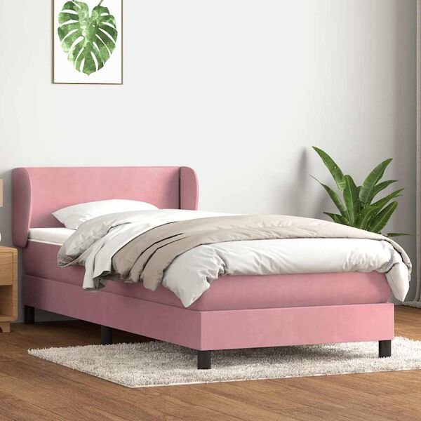 vidaXL Boxspringbett mit Matratze Rosa 100x220 cm Samt