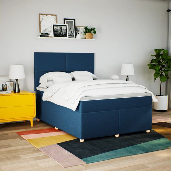 vidaXL Boxspringbett mit Matratze Blau 140x200 cm Stoff