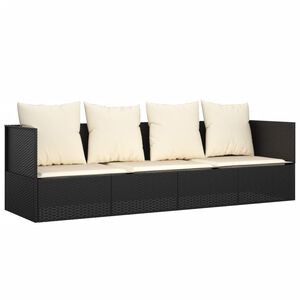 vidaXL Outdoor-Loungebett mit Kissen Schwarz Poly Rattan