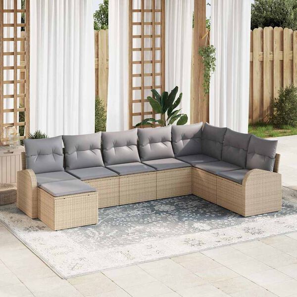 vidaXL Sofa Set mit Kissen 8 pcs Beige und hellgrau Poly-Rattan