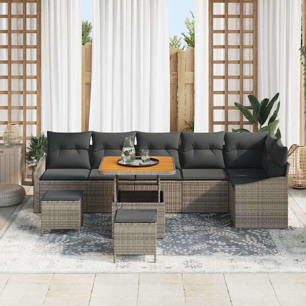 vidaXL Garten-Sofa-Set mit Kissen 9 pcs Grau Poly Rattan