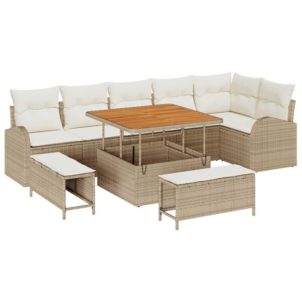 vidaXL Gartensofa-set mit Kissen 9 pcs Beige Poly-Rattan