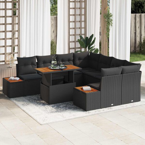 vidaXL Garten-Sofa-Set mit Speicher 9 pcs Schwarz Poly Rattan