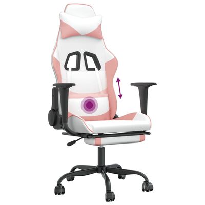vidaXL Gaming-Stuhl mit Massage & Fußstütze Weiß und Rosa Kunstleder