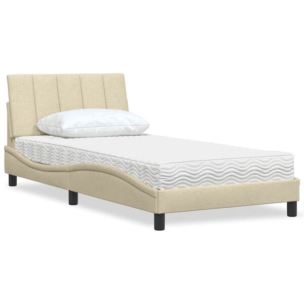 vidaXL Bett mit Matratze "Hanko" Creme 100x200 cm Stoff