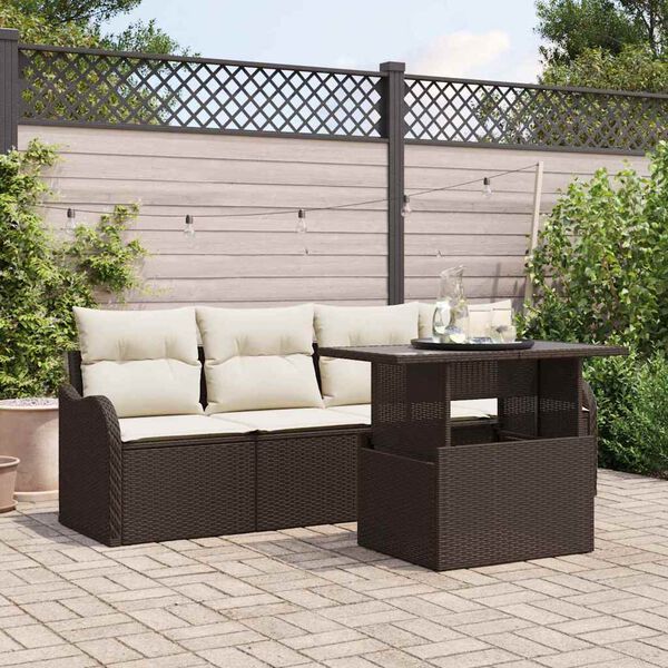 vidaXL Garten-Sofa-Set mit Kissen 5 pcs Braun Poly Rattan