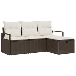 vidaXL Garten-Sofa-Set mit Kissen mit Speicher 4 pcs Braun Poly Rattan
