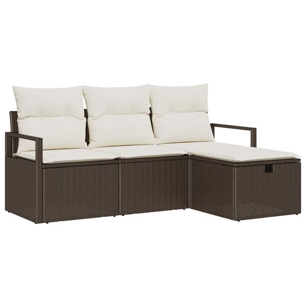 vidaXL Garten-Sofa-Set mit Kissen mit Speicher 4 pcs Braun Poly Rattan