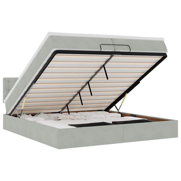 vidaXL Ottoman-Bett mit Matratzen & LEDs Hellgrau 200x200 cm Samt