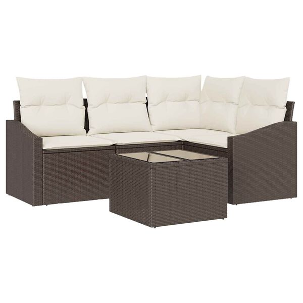 vidaXL Sofa Set mit Kissen 5 pcs Braun Poly Rattan