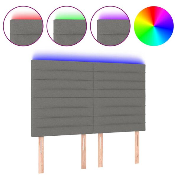 vidaXL LED Kopfteil Dunkelgrau 144x5x118/128 cm Stoff