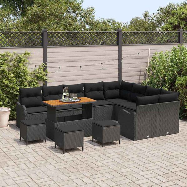 vidaXL Gartensofa-set mit Kissen 13 pcs Schwarz Poly-Rattan