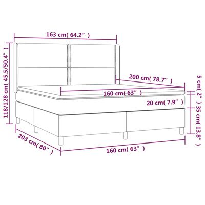 vidaXL Boxspringbett mit Matratze & LED Weiß 160x200 cm Kunstleder