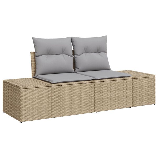 vidaXL Gartensofa-set mit Kissen mit Speicher 8 pcs Beige Poly Rattan