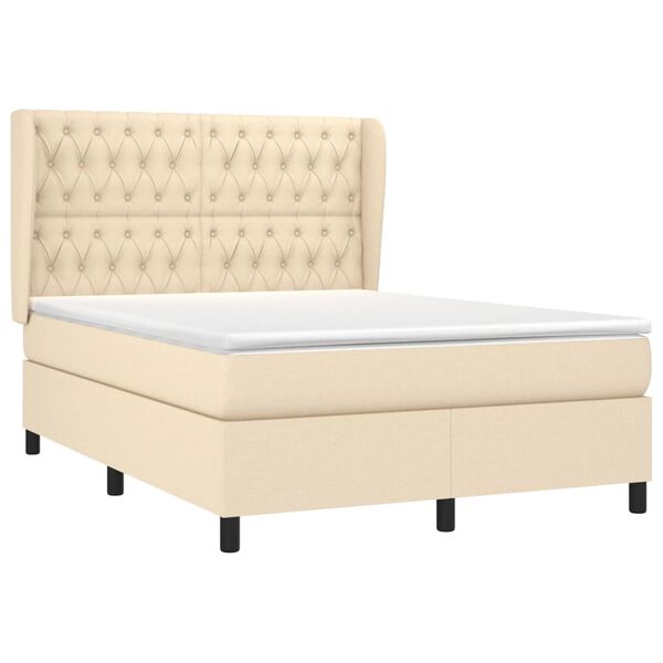 vidaXL Boxspringbett mit Matratze Creme 140x190 cm Stoff