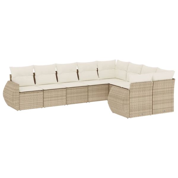 vidaXL 9-tlg. Garten-Sofagarnitur mit Kissen Beige Poly Rattan