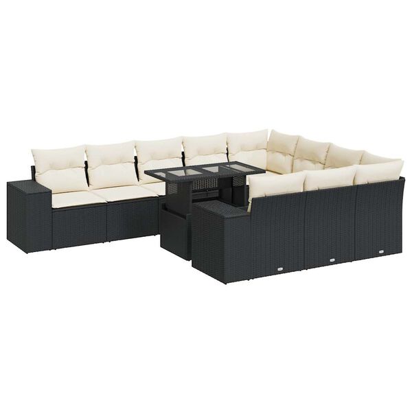 vidaXL 11-tlg. Garten-Sofagarnitur mit Kissen Schwarz Poly Rattan