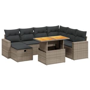 vidaXL 8-tlg. Garten-Sofagarnitur mit Kissen Grau Poly Rattan