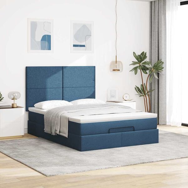 vidaXL Ottoman-Bett mit Matratze Blau 140x200 cm Stoff