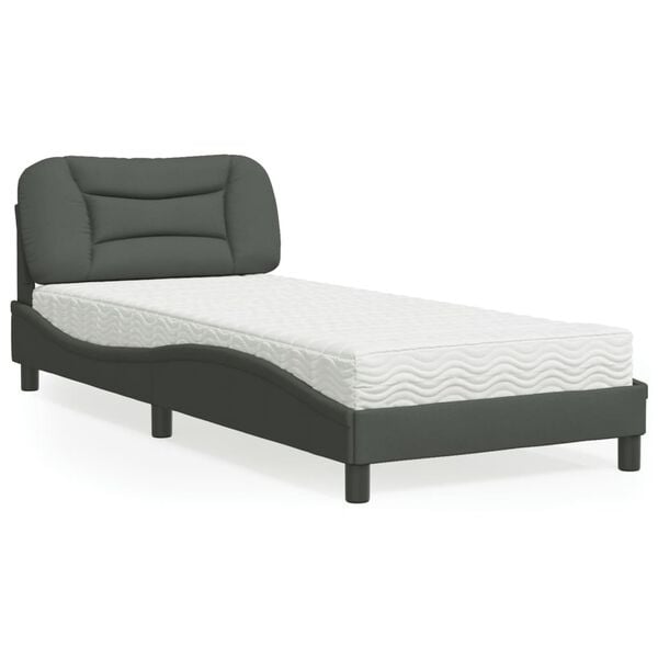 vidaXL Bett mit Matratze "Hvar" Dunkelgrau 90x190 cm Stoff