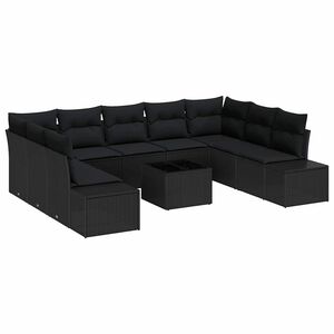 vidaXL Gartensofa-set mit Kissen 9 pcs Schwarz Polyrattan