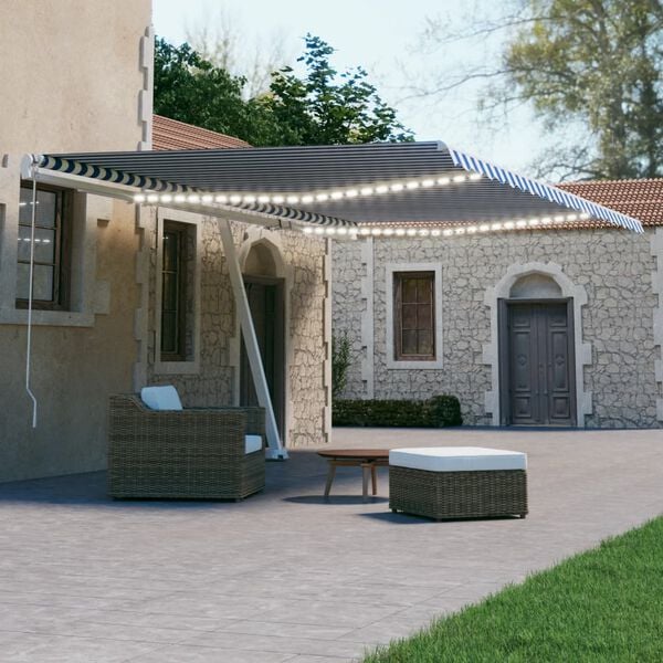 vidaXL Automatische Markise mit LED & Windsensor 600x300 Blau und Wei&szlig;