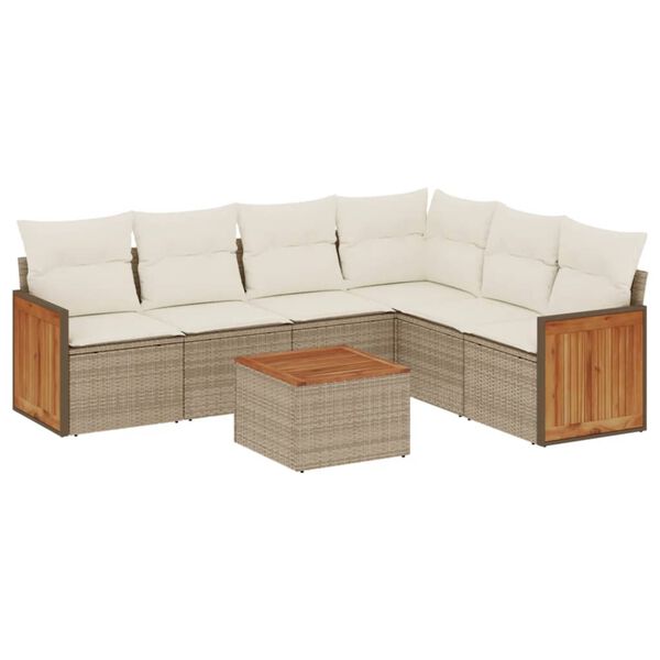 vidaXL 7-tlg. Garten-Sofagarnitur mit Kissen Beige Poly Rattan