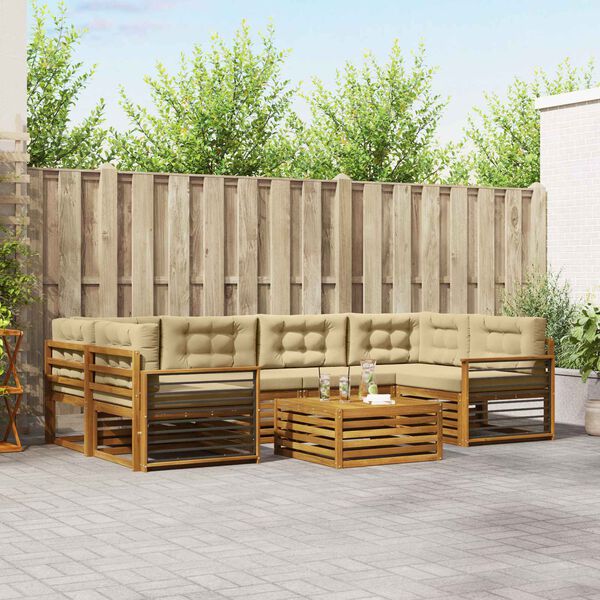 vidaXL Outdoor-Sofagarnitur mit Kissen 8 pcs Natur und Beige
