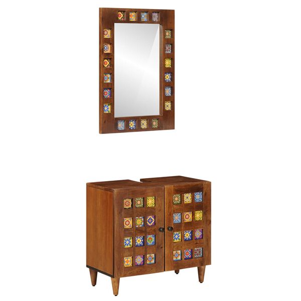 vidaXL Badezimmerm&ouml;bel-Set Wandmontiert 2 pcs Walnuss Massivholz Mango