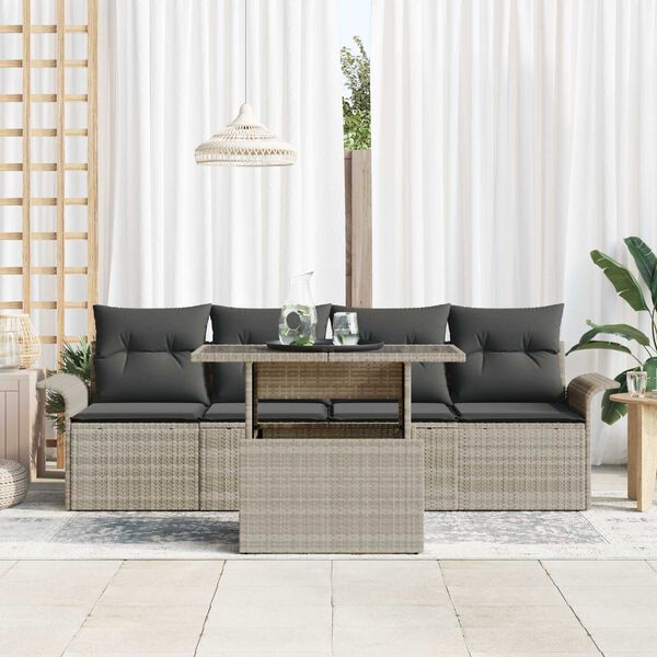 vidaXL Gartensofa-set mit Kissen 5 pcs Hellgrau Poly Rattan