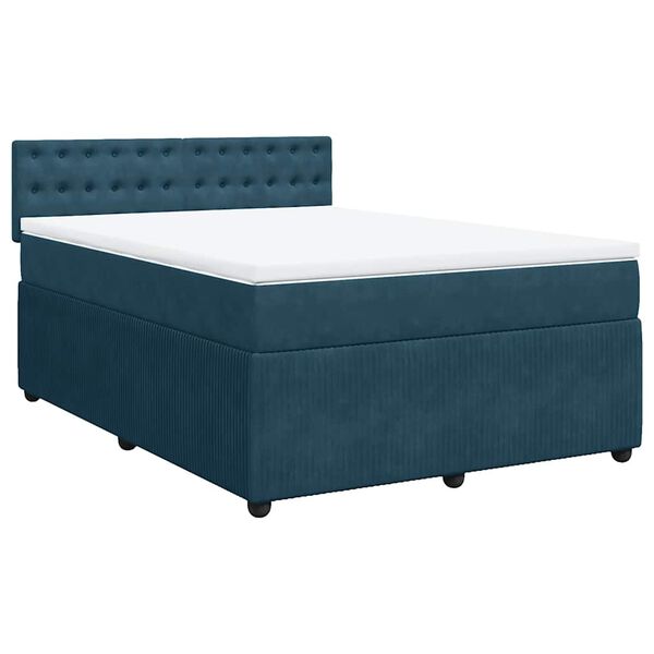 vidaXL Boxspringbett mit Matratze Blau 140x200 cm Samt