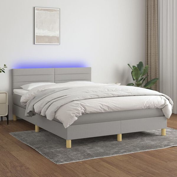 vidaXL Boxspringbett mit Matratze & LED Hellgrau 140x200 cm Stoff