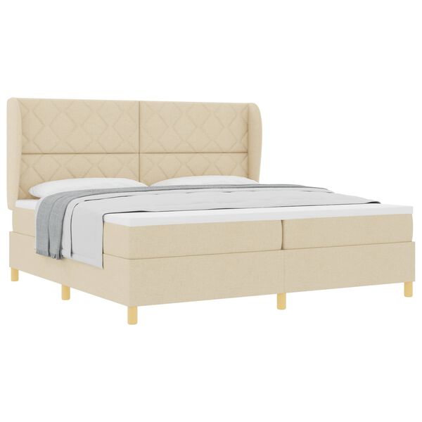 vidaXL Boxspringbett mit Matratze Dunkelgrau 90x190 cm Creme Stoff