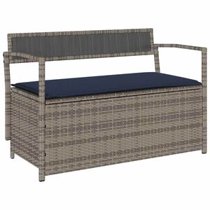 vidaXL Gartenbank mit Stauraum und Kissen Grau Poly Rattan
