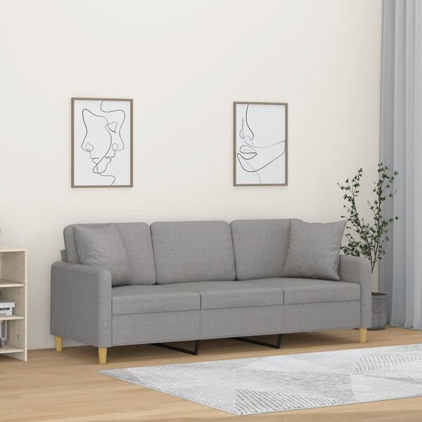 vidaXL 3-Sitzer-Sofa mit Kissen Hellgrau 180 cm Stoff