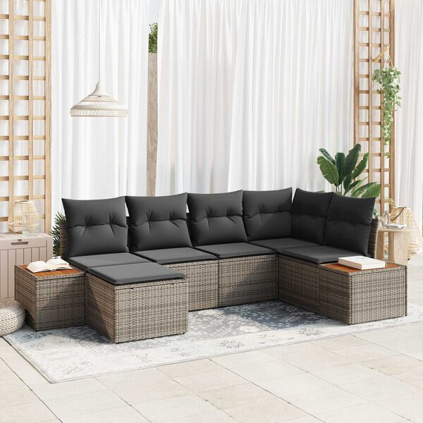 vidaXL Gartensofa-set mit Kissen 6 pcs Grau Poly-Rattan